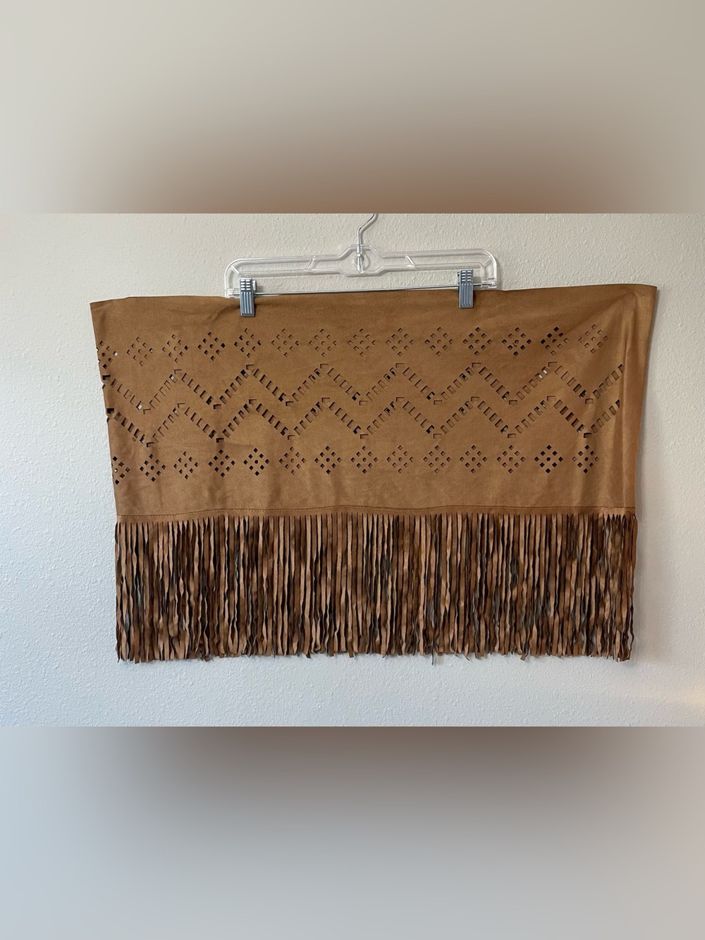 Brown Faux Suede Fringe Infinity Scarf Laser Cut Boho Western - Picture 3 of 4